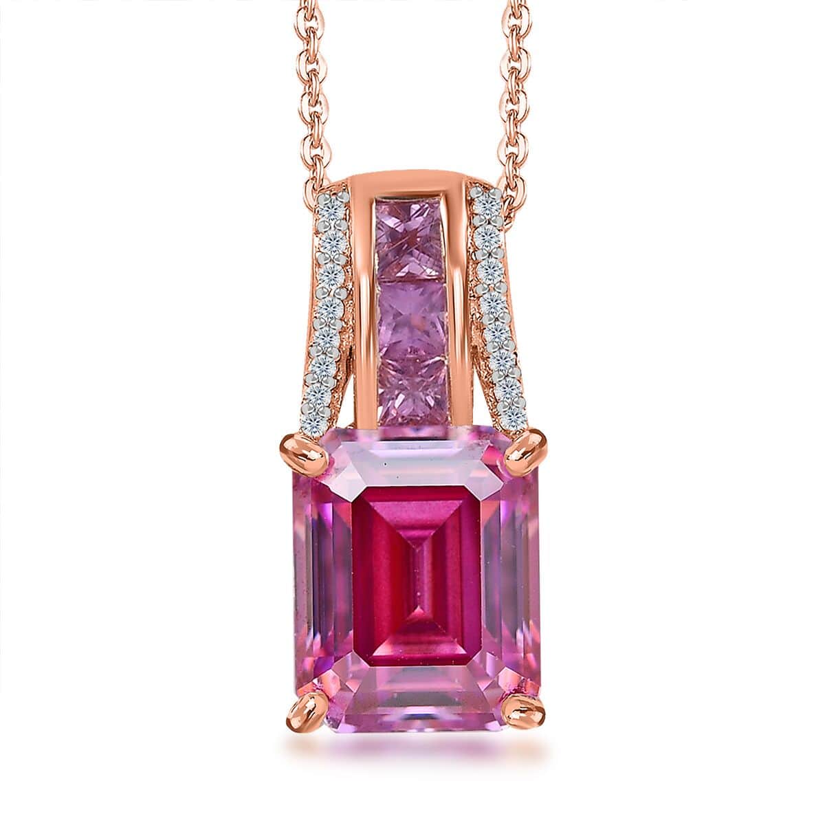 Pink Moissanite and Multi Gemstone Bridge Pendant Necklace 20 Inches in Vermeil Rose Gold Over Sterling Silver 4.30 ctw image number 0