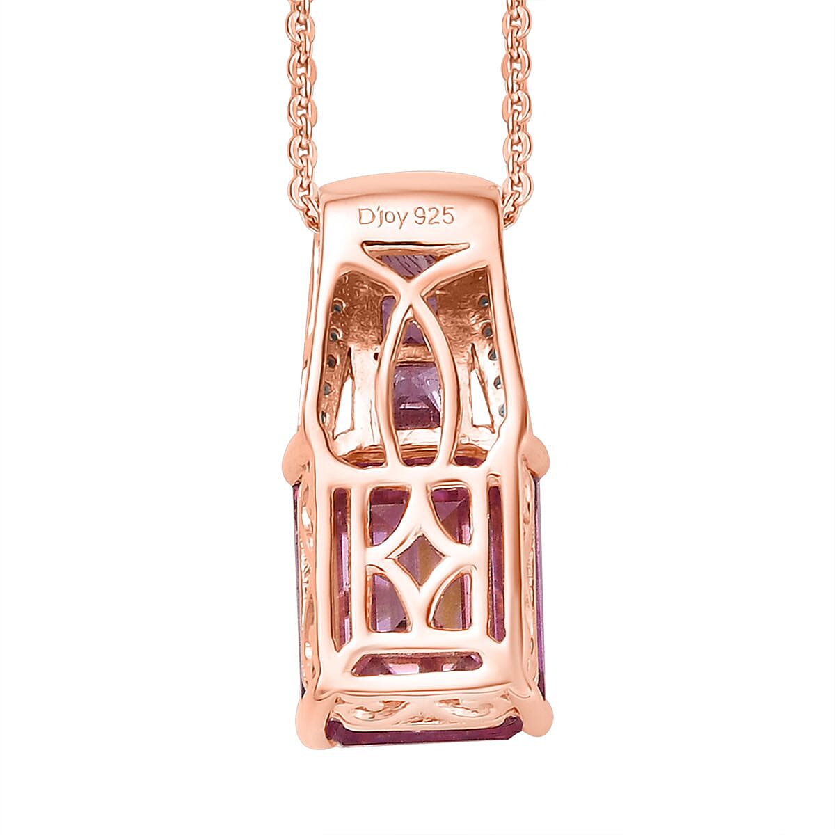 Pink Moissanite and Multi Gemstone Bridge Pendant Necklace 20 Inches in Vermeil Rose Gold Over Sterling Silver 4.30 ctw