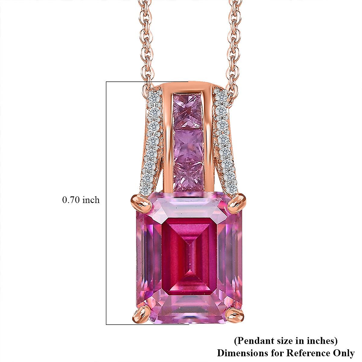 Pink Moissanite and Multi Gemstone Bridge Pendant Necklace 20 Inches in Vermeil Rose Gold Over Sterling Silver 4.30 ctw
