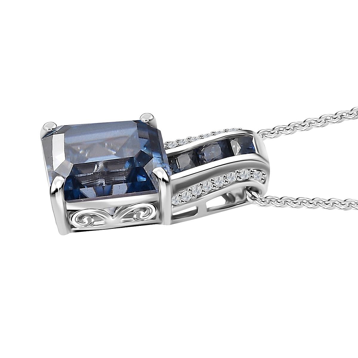 Buy Blue Moissanite and Multi Gemstone Bridge Pendant Necklace 20 Inches in  Platinum Over Sterling Silver 4.35 ctw at ShopLC.
