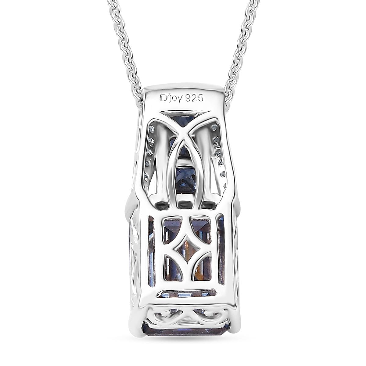 Blue Moissanite and Multi Gemstone Bridge Pendant Necklace 20 Inches in Platinum Over Sterling Silver 4.35 ctw image number 4
