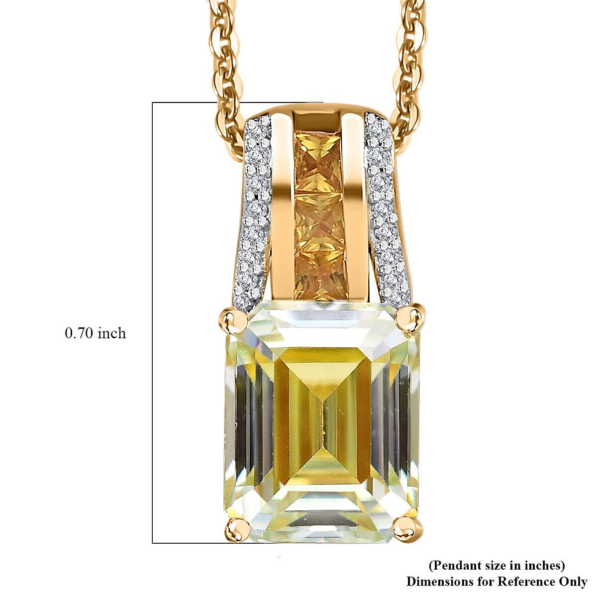 Yellow Moissanite and Multi Gemstone Bridge Pendant Necklace 20 Inches in Vermeil Yellow Gold Over Sterling Silver 4.35 ctw