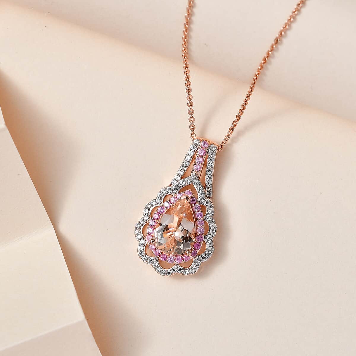 Premium Marropino Morganite and Multi Gemstone Pendant Necklace 20 Inches in Vermeil Rose Gold Over Sterling Silver 2.25 ctw image number 1