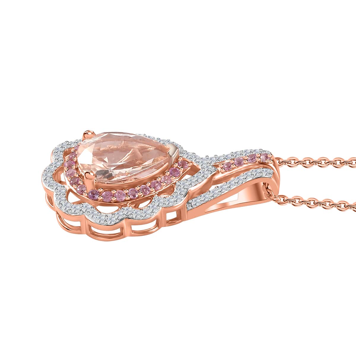 Premium Marropino Morganite and Multi Gemstone Pendant Necklace 20 Inches in Vermeil Rose Gold Over Sterling Silver 2.25 ctw image number 3