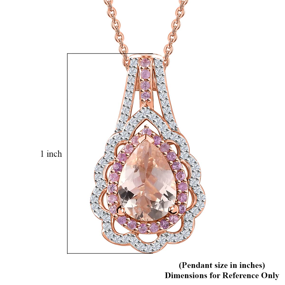 Premium Marropino Morganite and Multi Gemstone Pendant Necklace 20 Inches in Vermeil Rose Gold Over Sterling Silver 2.25 ctw image number 6