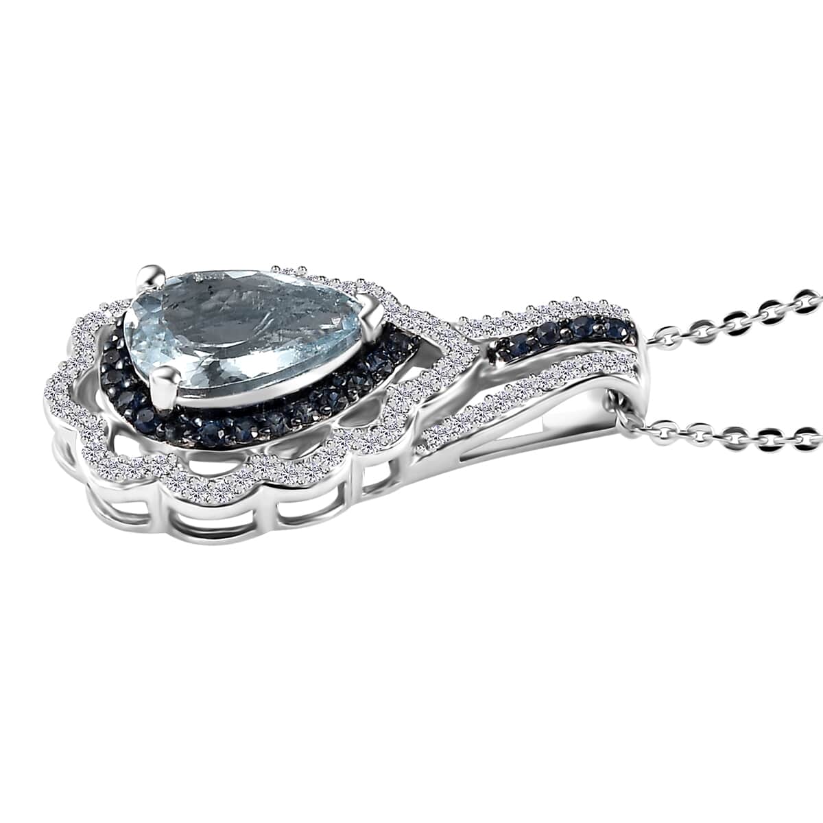 Premium Mangoro Aquamarine and Multi Gemstone Pendant Necklace 20 Inches in Platinum Over Sterling Silver 2.30 ctw image number 3