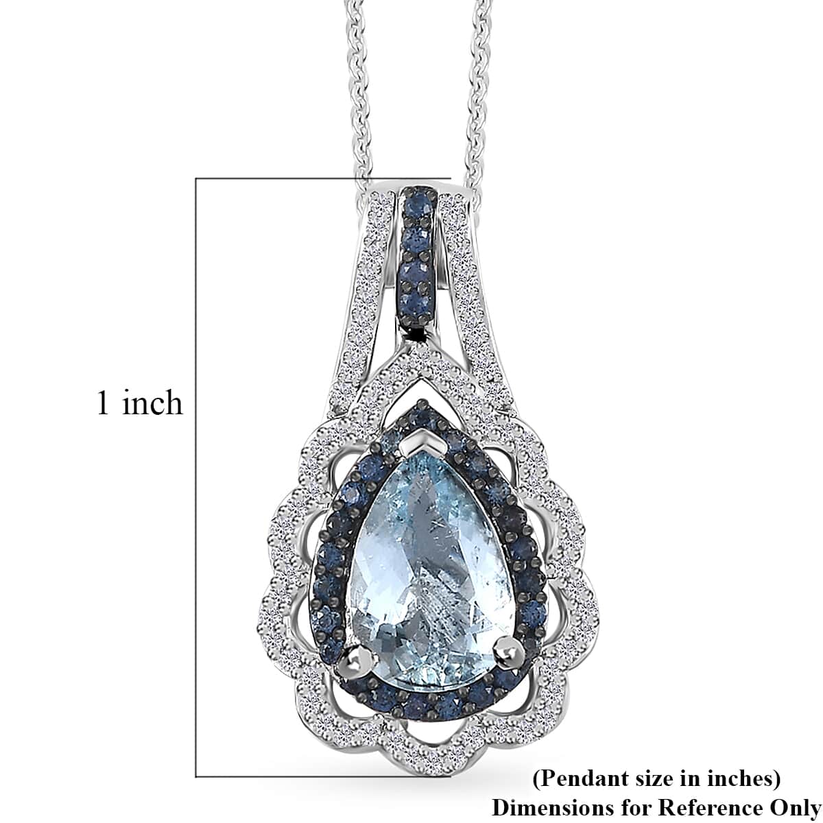 Premium Mangoro Aquamarine and Multi Gemstone Pendant Necklace 20 Inches in Platinum Over Sterling Silver 2.30 ctw image number 6