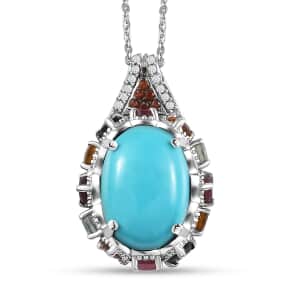 Premium Sleeping Beauty Turquoise and Multi Gemstone Pendant Necklace 20 Inches in Platinum Over Sterling Silver 6.80 ctw