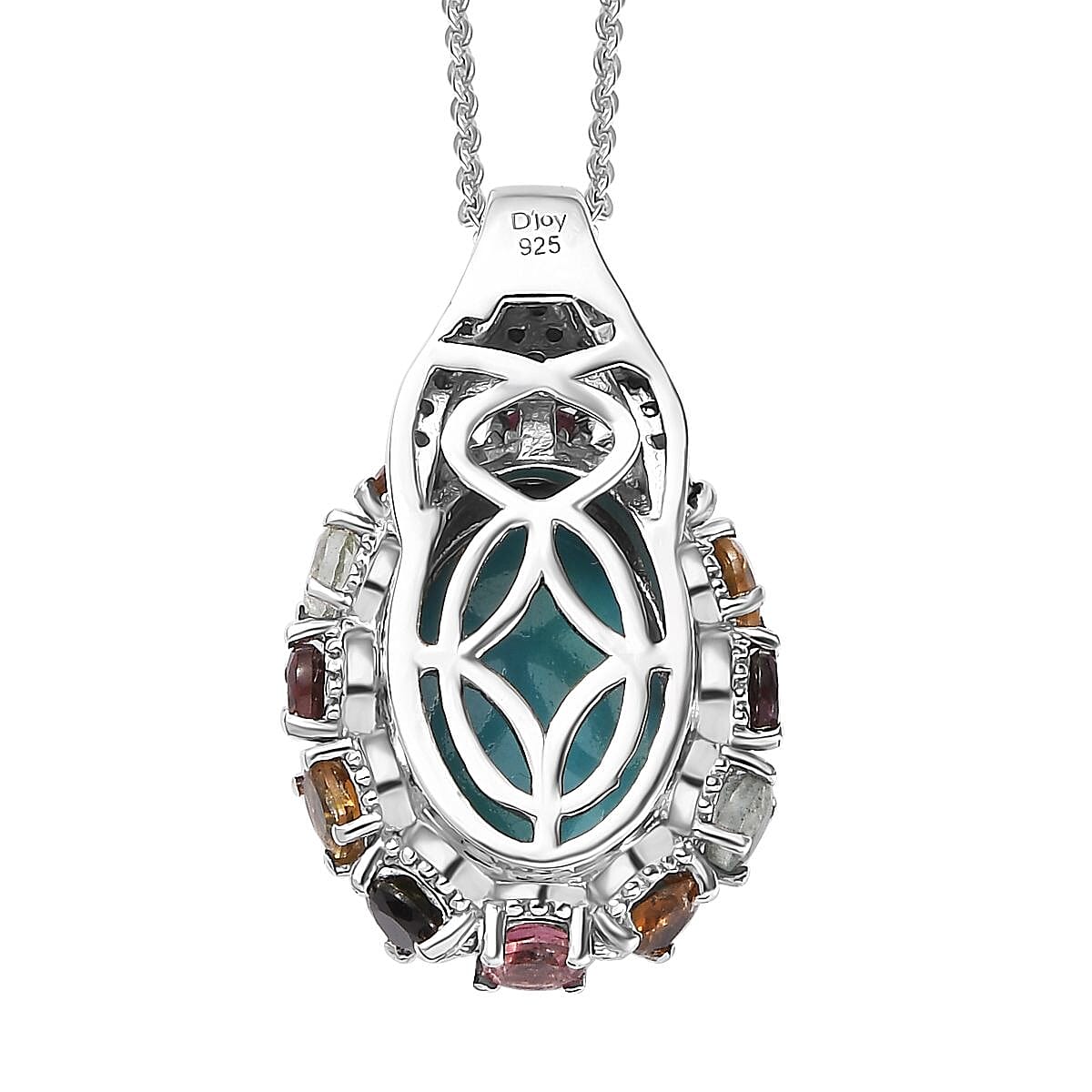 Premium Sleeping Beauty Turquoise and Multi Gemstone Pendant Necklace 20 Inches in Platinum Over Sterling Silver 6.80 ctw