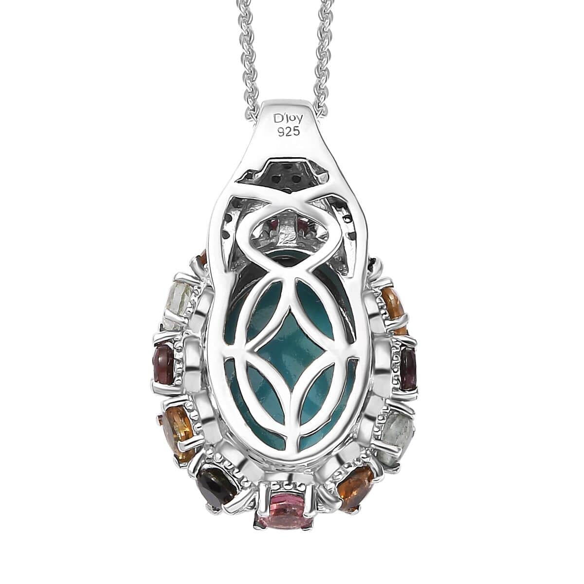 Premium Sleeping Beauty Turquoise and Multi Gemstone Pendant Necklace 20 Inches in Platinum Over Sterling Silver 6.80 ctw image number 4
