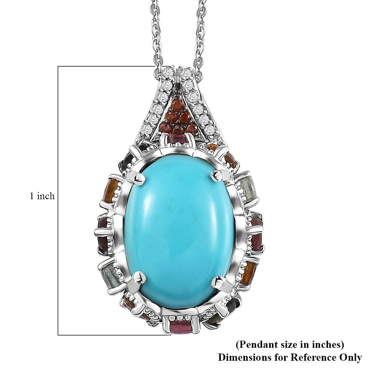 Premium Sleeping Beauty Turquoise and Multi Gemstone Pendant Necklace 20 Inches in Platinum Over Sterling Silver 6.80 ctw
