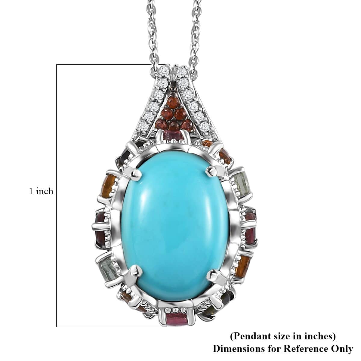 Premium Sleeping Beauty Turquoise and Multi Gemstone Pendant Necklace 20 Inches in Platinum Over Sterling Silver 6.80 ctw image number 6