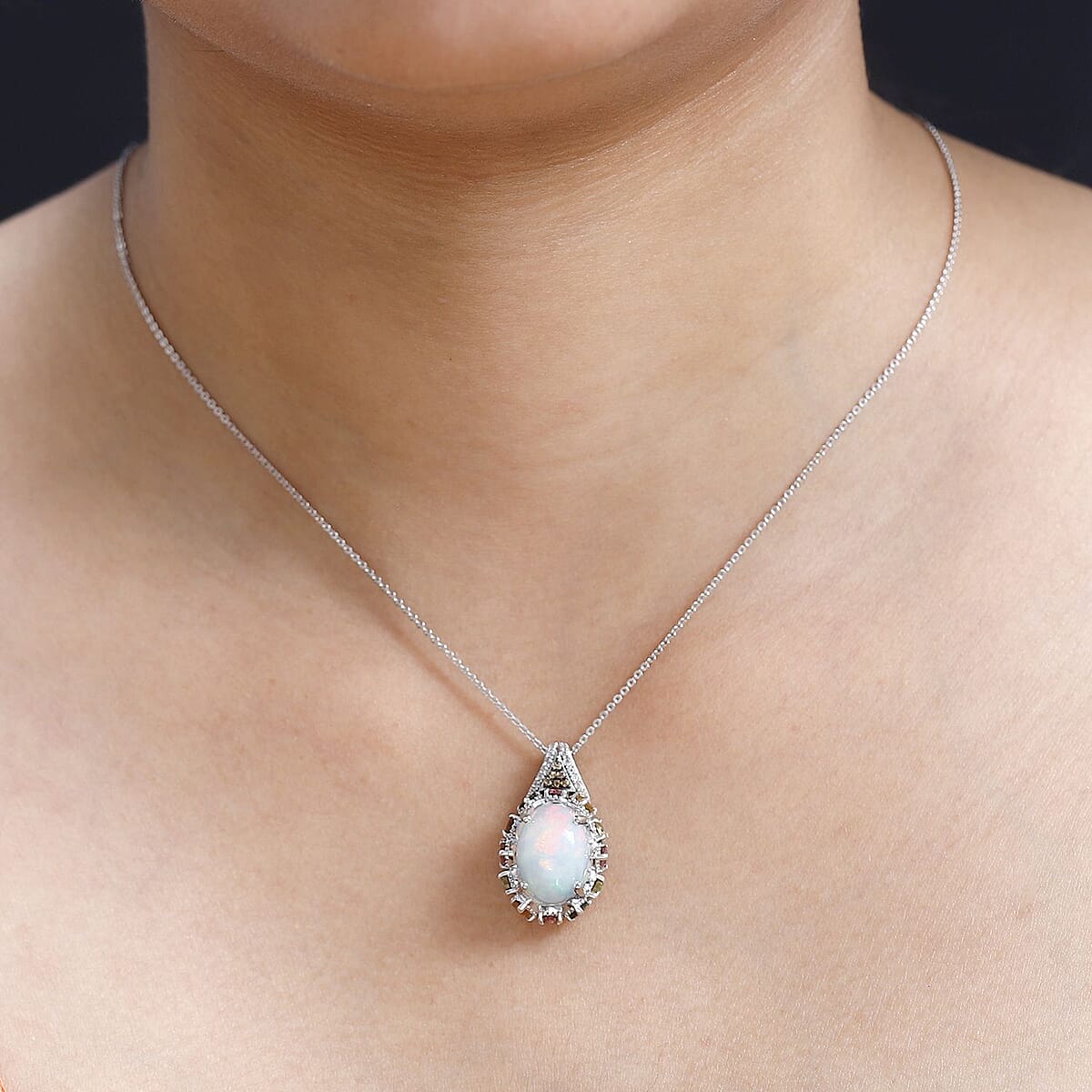 Premium Ethiopian Welo Opal and Multi Gemstone Pendant Necklace 20 Inches in Platinum Over Sterling Silver 5.85 ctw image number 3