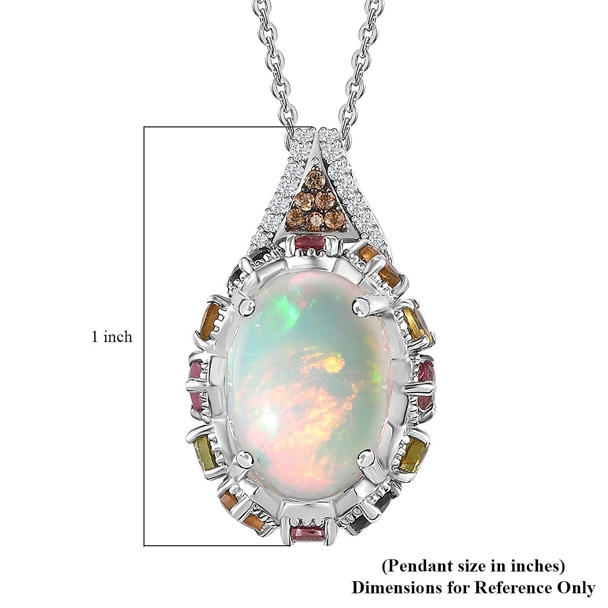 Premium Ethiopian Welo Opal and Multi Gemstone Pendant Necklace 20 Inches in Platinum Over Sterling Silver 5.85 ctw image number 7