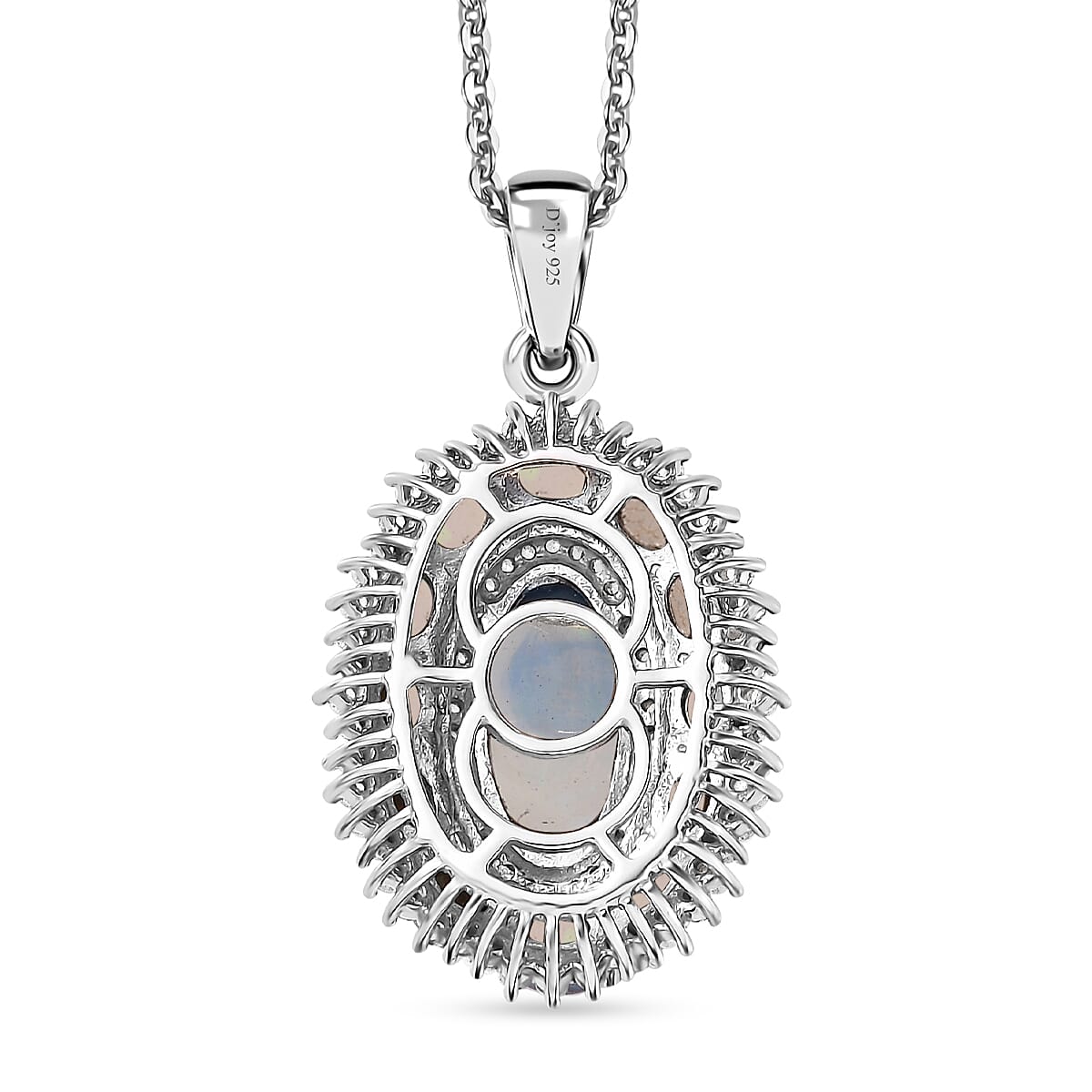 Premium Ethiopian Welo Opal and White Zircon Pendant Necklace 20 Inches in Platinum Over Sterling Silver 4.50 ctw