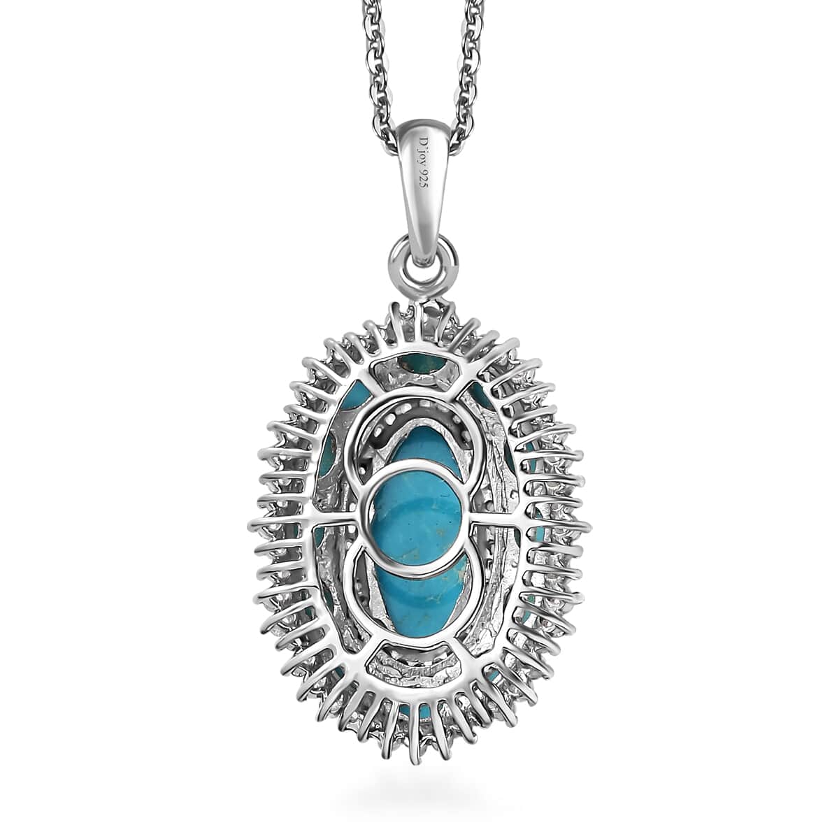 Premium Sleeping Beauty Turquoise and White Zircon Pendant Necklace 20 Inches in Platinum Over Sterling Silver 5.15 ctw image number 4