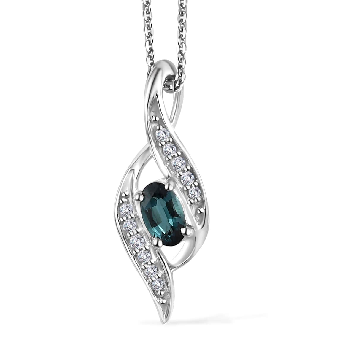 Monte Belo Indicolite and White Zircon Pendant Necklace 20 Inches in Platinum Over Sterling Silver 0.40 ctw image number 0