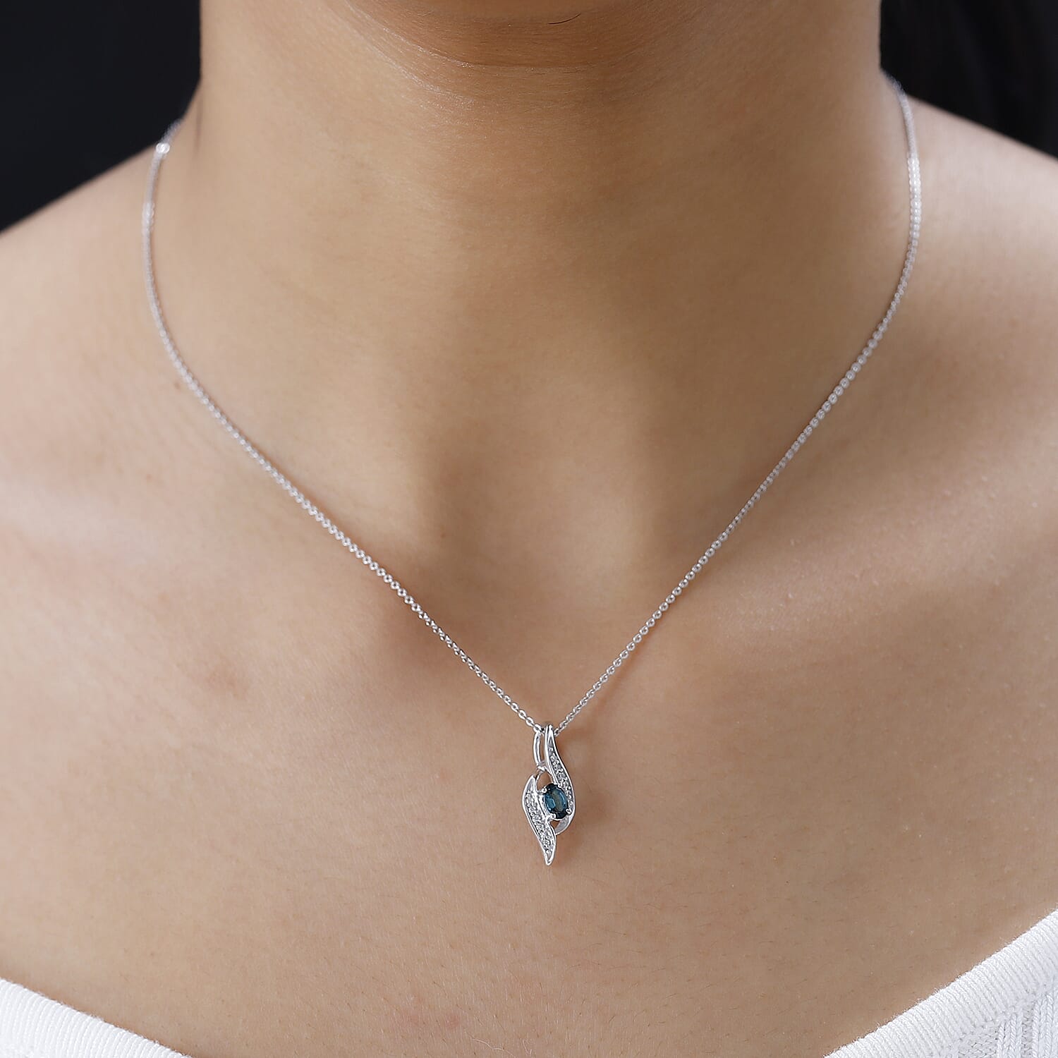 Monte Belo Indicolite and White Zircon Pendant Necklace 20 Inches in Platinum Over Sterling Silver 0.40 ctw