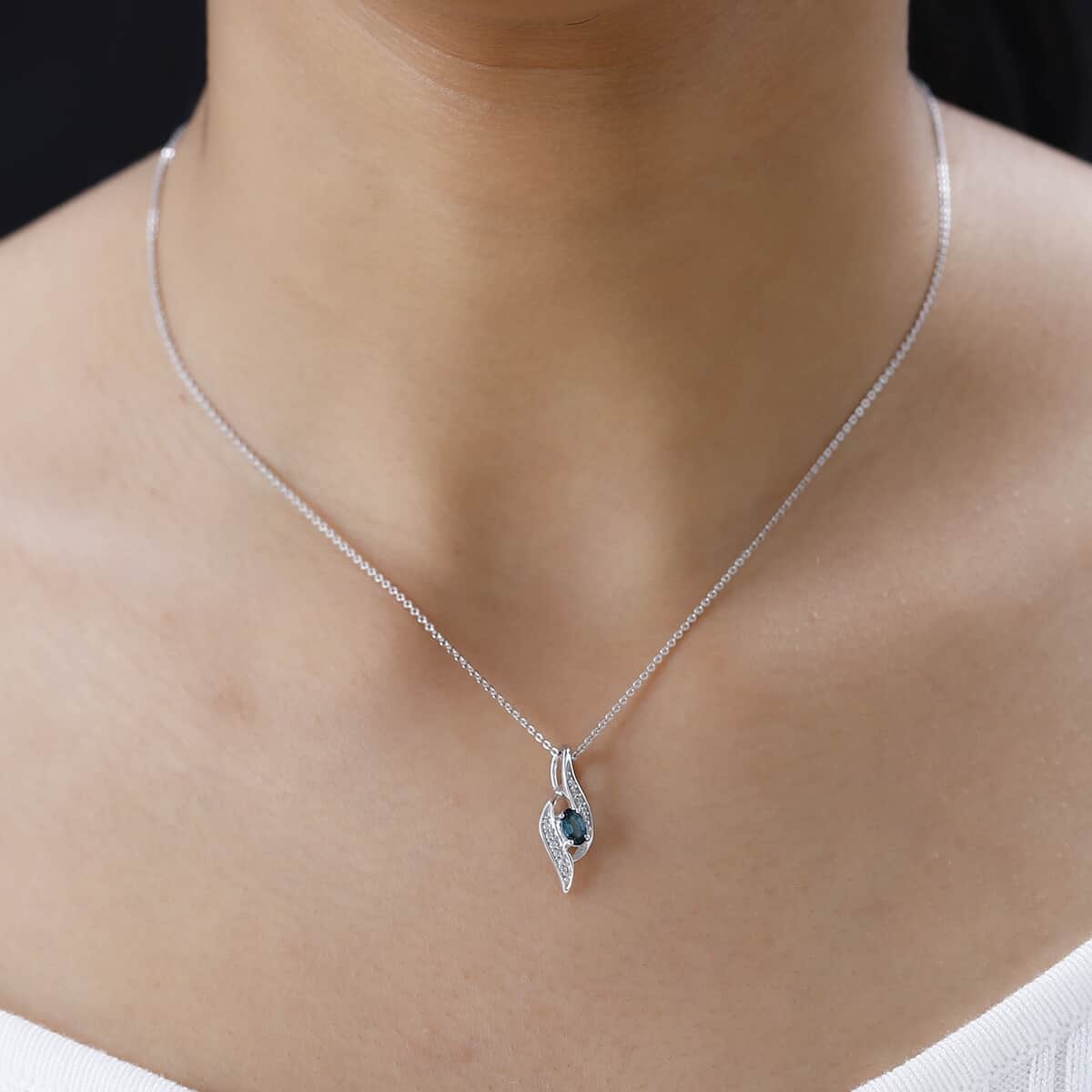 Monte Belo Indicolite and White Zircon Pendant Necklace 20 Inches in Platinum Over Sterling Silver 0.40 ctw image number 2