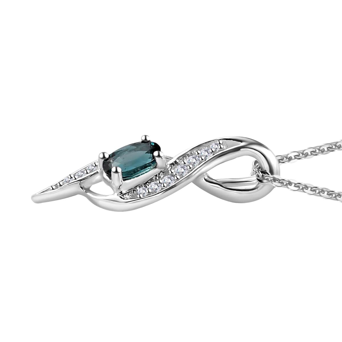 Monte Belo Indicolite and White Zircon Pendant Necklace 20 Inches in Platinum Over Sterling Silver 0.40 ctw image number 3