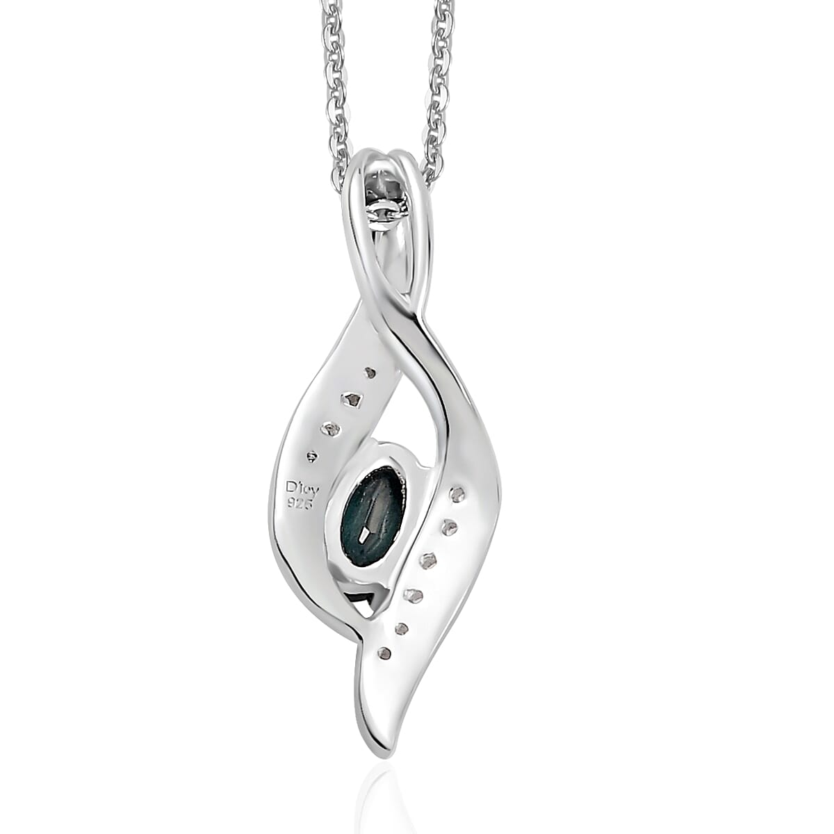 Monte Belo Indicolite and White Zircon Pendant Necklace 20 Inches in Platinum Over Sterling Silver 0.40 ctw