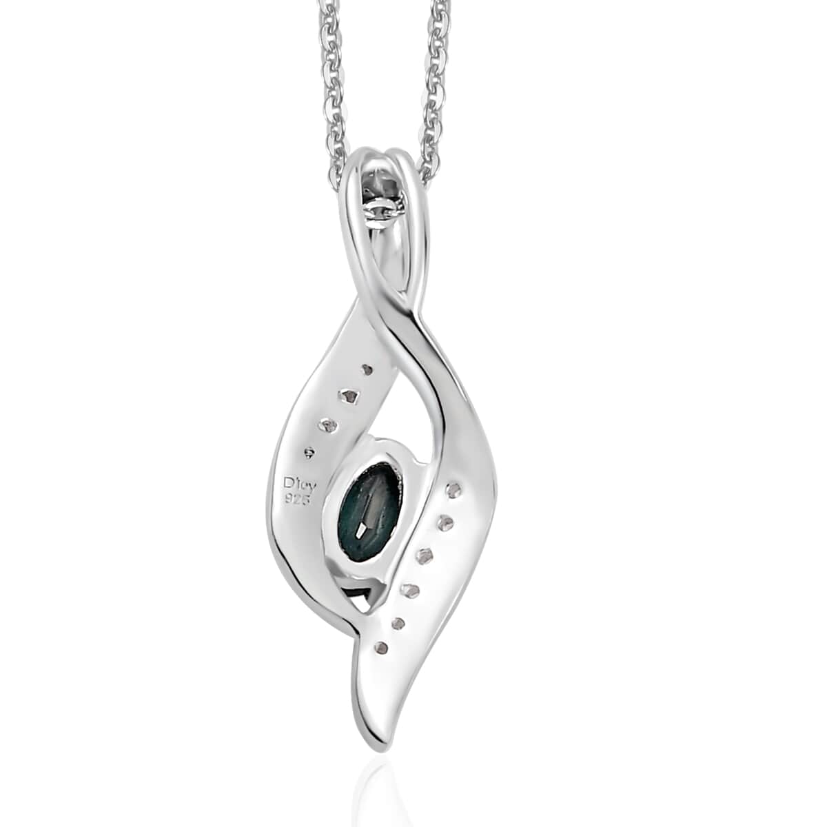 Monte Belo Indicolite and White Zircon Pendant Necklace 20 Inches in Platinum Over Sterling Silver 0.40 ctw image number 4