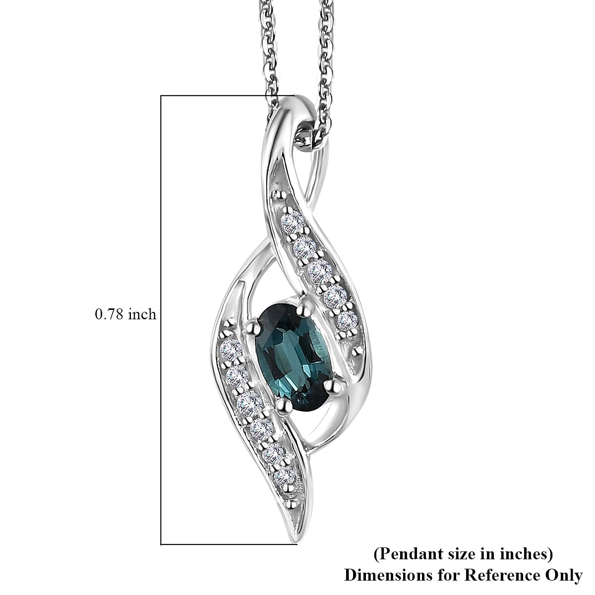 Monte Belo Indicolite and White Zircon Pendant Necklace 20 Inches in Platinum Over Sterling Silver 0.40 ctw