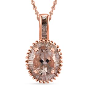 Premium Marropino Morganite, Natural Champagne and White Diamond (0.20 cts) Halo Pendant Necklace (20 Inches) in Vermeil RG Over Sterling Silver