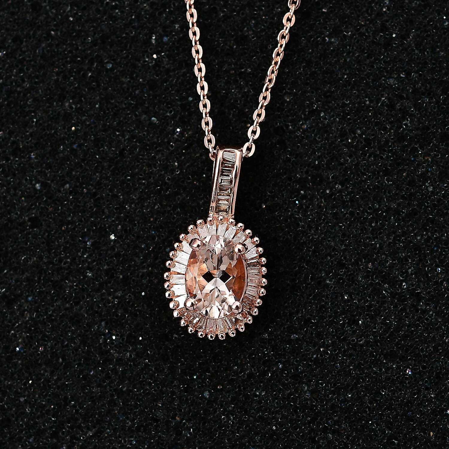 Premium Marropino Morganite, Natural Champagne and White Diamond (0.20 cts) Halo Pendant Necklace (20 Inches) in Vermeil RG Over Sterling Silver