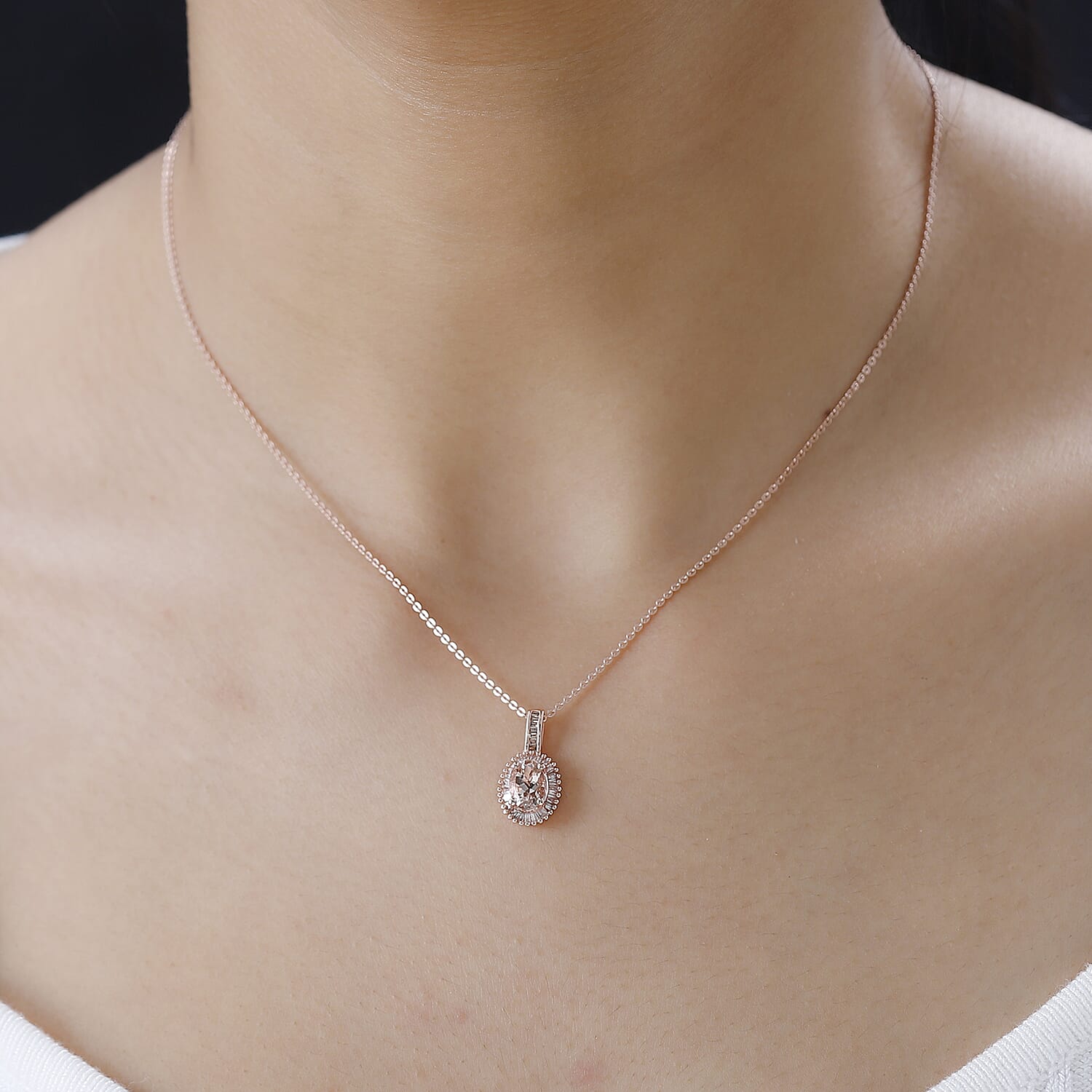 Premium Marropino Morganite, Natural Champagne and White Diamond (0.20 cts) Halo Pendant Necklace (20 Inches) in Vermeil RG Over Sterling Silver