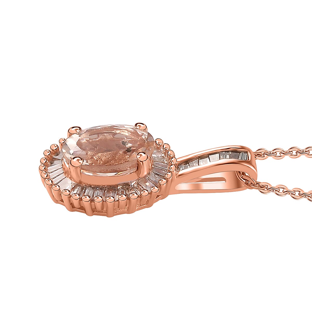 Premium Marropino Morganite, Natural Champagne and White Diamond (0.20 cts) Halo Pendant Necklace (20 Inches) in Vermeil RG Over Sterling Silver