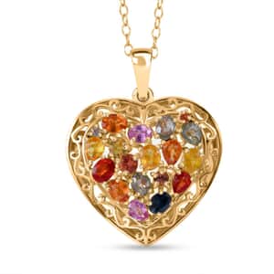 Rainbow Sapphire, Pink and Blue Sapphire Heart Pendant Necklace 18 Inches in Vermeil Yellow Gold Over Sterling Silver 3.50 ctw