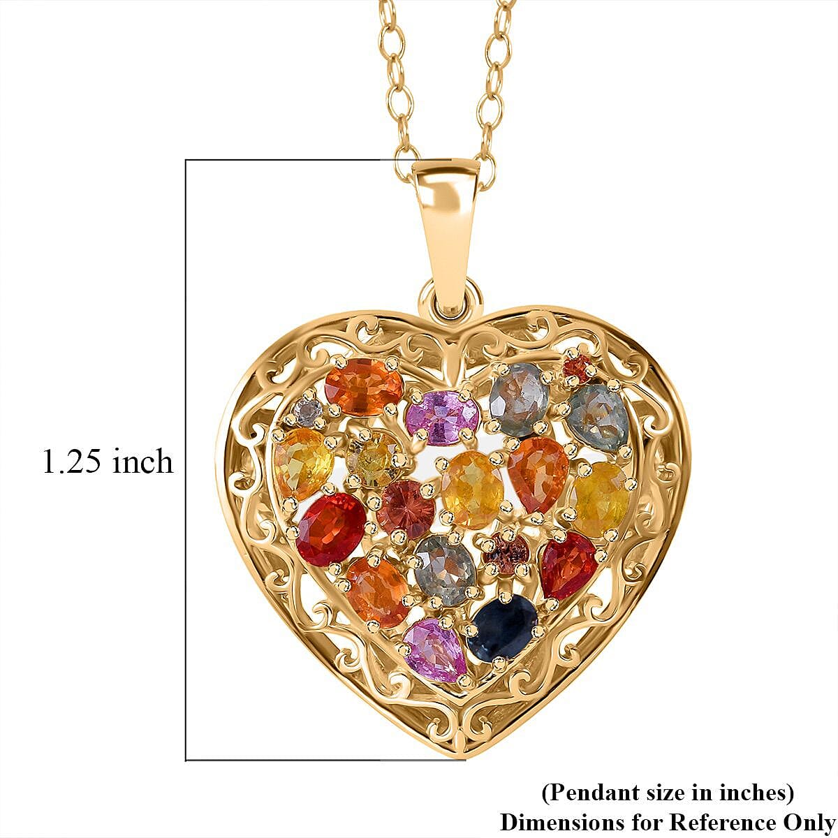 Rainbow Sapphire, Pink and Blue Sapphire Heart Pendant Necklace 18 Inches in Vermeil Yellow Gold Over Sterling Silver 3.50 ctw