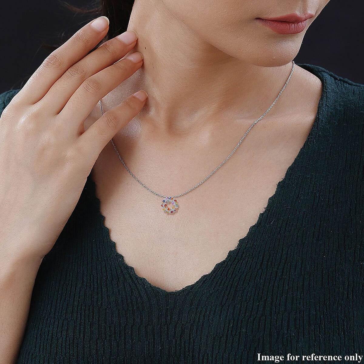 Rainbow Sapphire and White Zircon Wreath Pendant Necklace 18 Inches in Platinum Over Sterling Silver 3.50 ctw image number 1