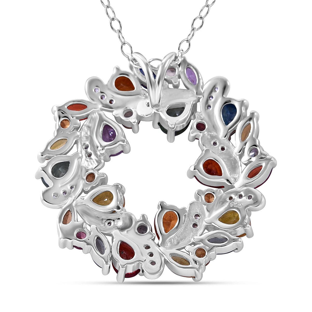 Rainbow Sapphire and White Zircon Wreath Pendant Necklace 18 Inches in Platinum Over Sterling Silver 3.50 ctw image number 3