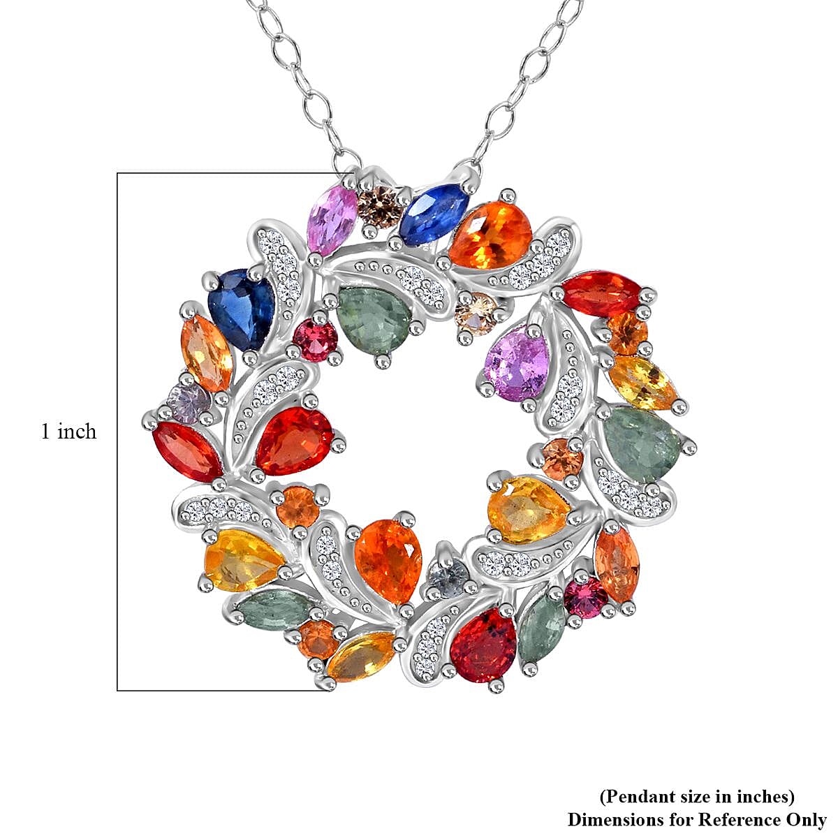 Rainbow Sapphire and White Zircon Wreath Pendant Necklace 18 Inches in Platinum Over Sterling Silver 3.50 ctw image number 5
