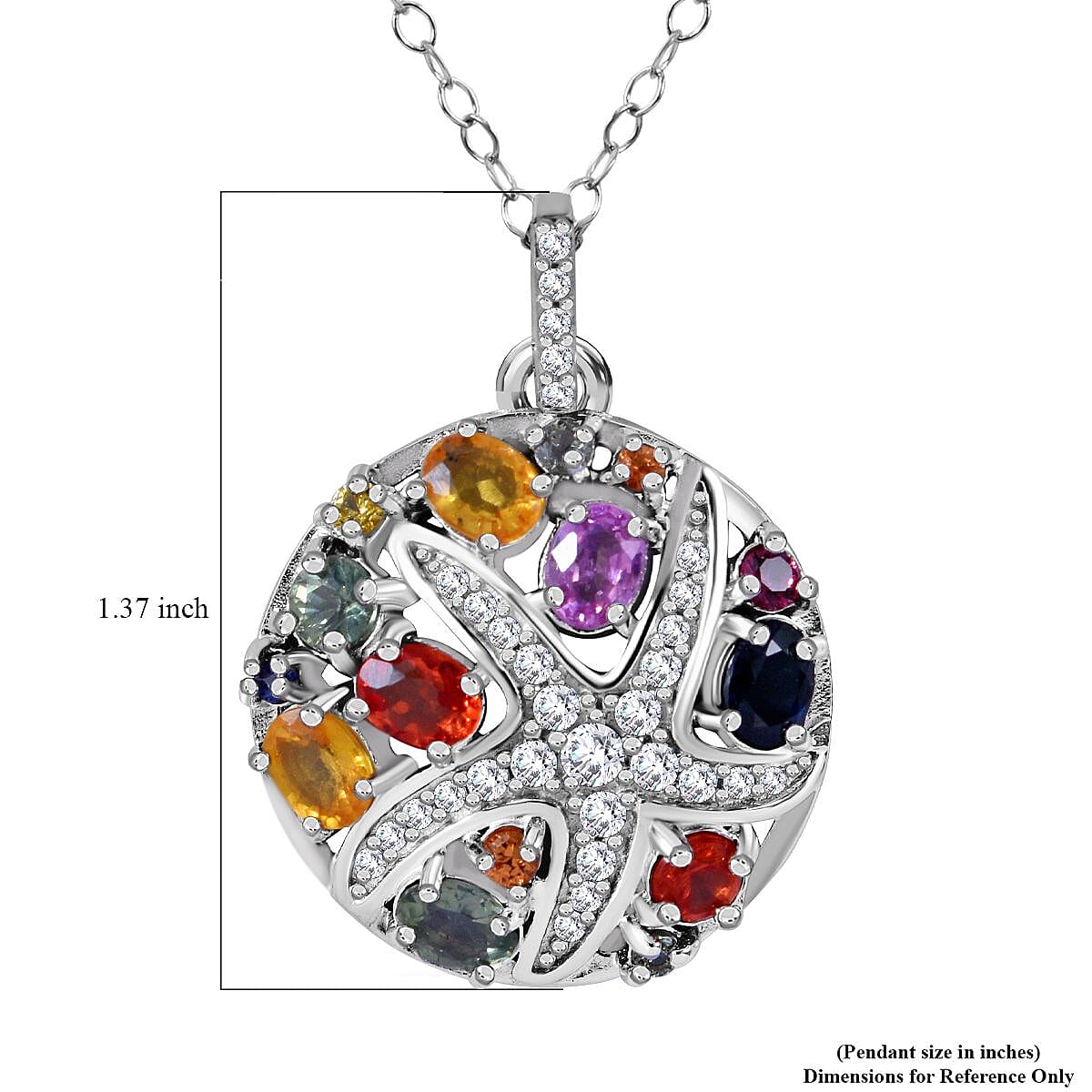 Rainbow Sapphire and White Zircon Star Fish Pendant Necklace 18 Inches in Platinum Over Sterling Silver 2.50 ctw image number 5
