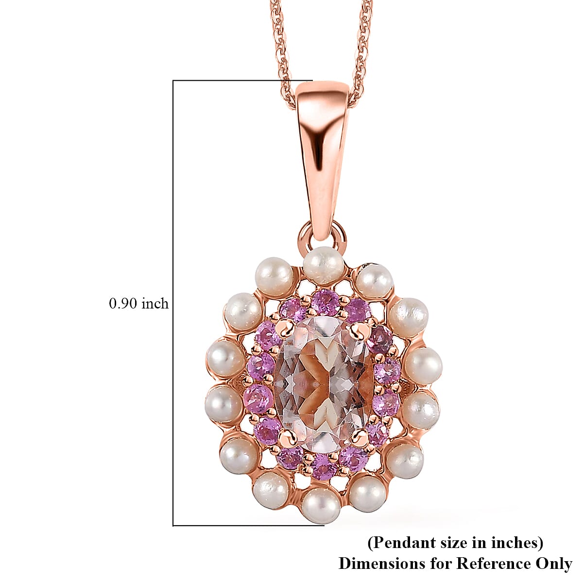 Premium Marropino Morganite, Multi Gemstone Floral Pendant Necklace (20 Inches) in Vermeil RG Over Sterling Silver