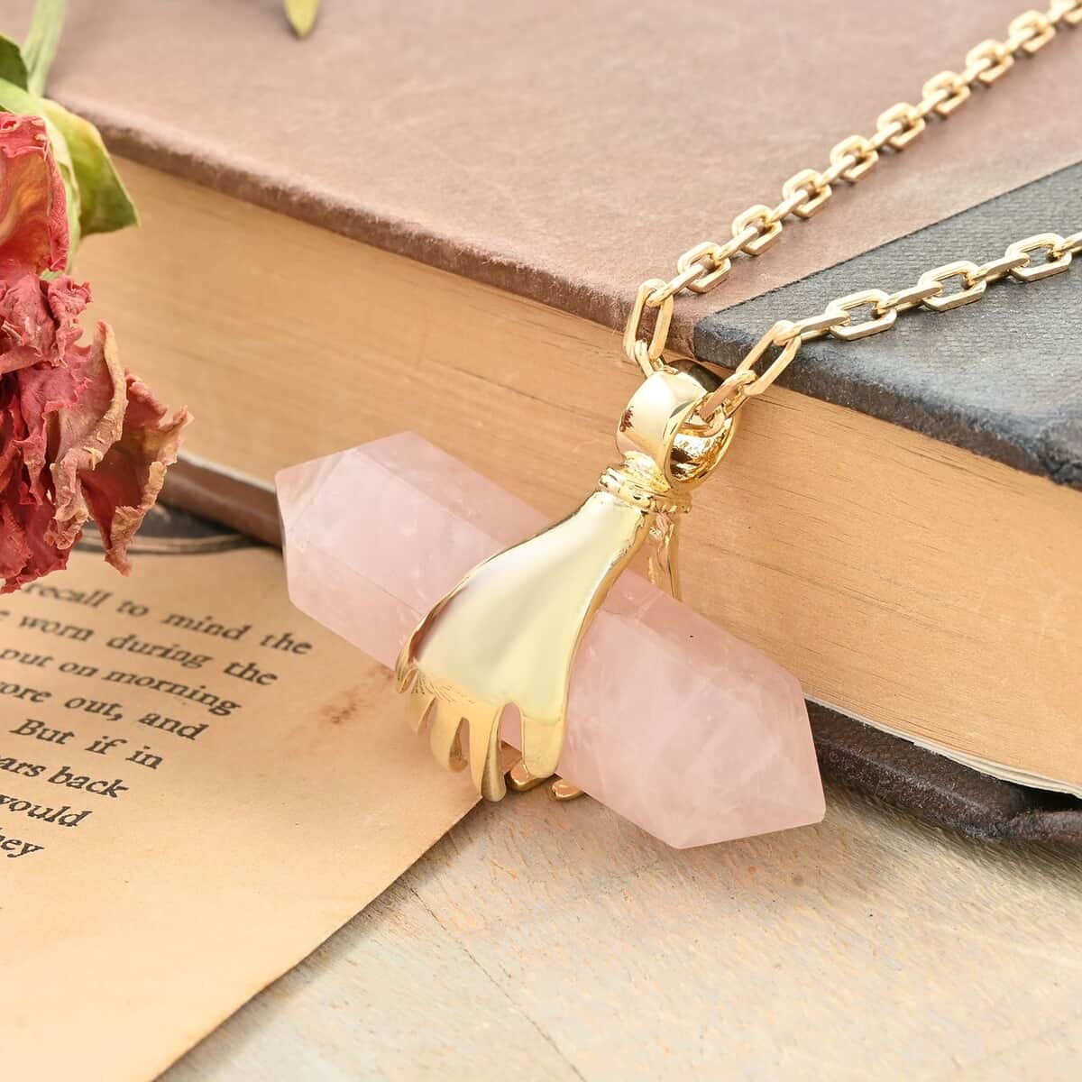 Galilea Rose Quartz Pendant Necklace 18.5-20.5 Inches in Goldtone 48.50 ctw image number 1