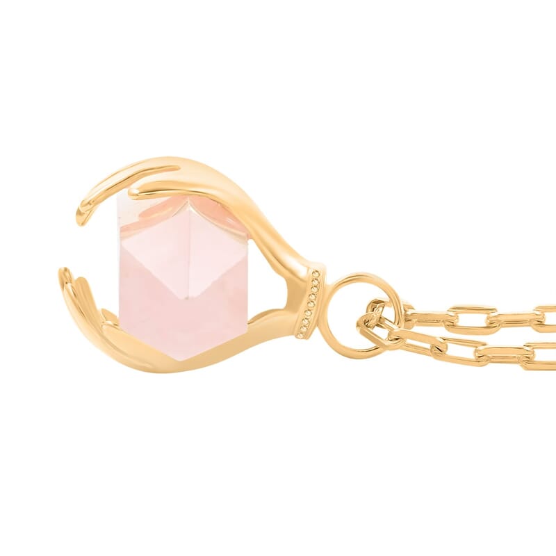 Galilea Rose Quartz Pendant Necklace 18.5-20.5 Inches in Goldtone 48.50 ctw