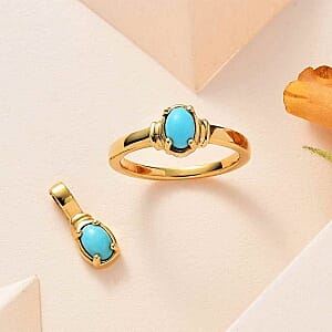 Sleeping Beauty Turquoise 0.85 ctw Ring in Vermeil Yellow Gold Over Sterling Silver (Size 11.5)