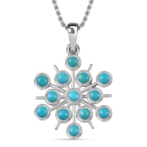 Sleeping Beauty Turquoise Snowflake Pendant in Sterling Silver with Stainless Steel Necklace 20 Inches 1.00 ctw
