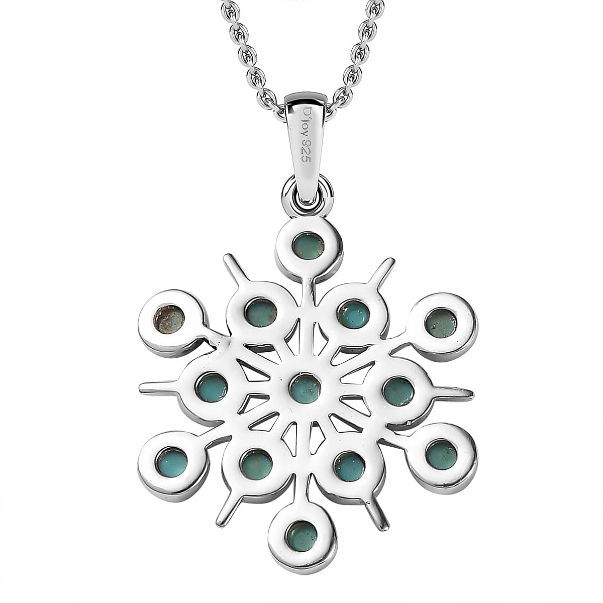 Sleeping Beauty Turquoise Snowflake Pendant in Sterling Silver with Stainless Steel Necklace 20 Inches 1.00 ctw