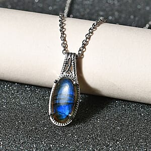 Karis Malagasy Labradorite Pendant in Platinum Bond with Stainless Steel Necklace 20 Inches 4.50 ctw