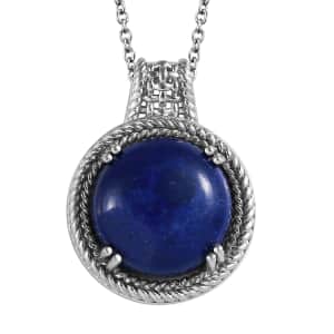 Lapis Lazuli Pendant in Platinum Over Copper with Stainless Steel Necklace 20 Inches 14.00 ctw