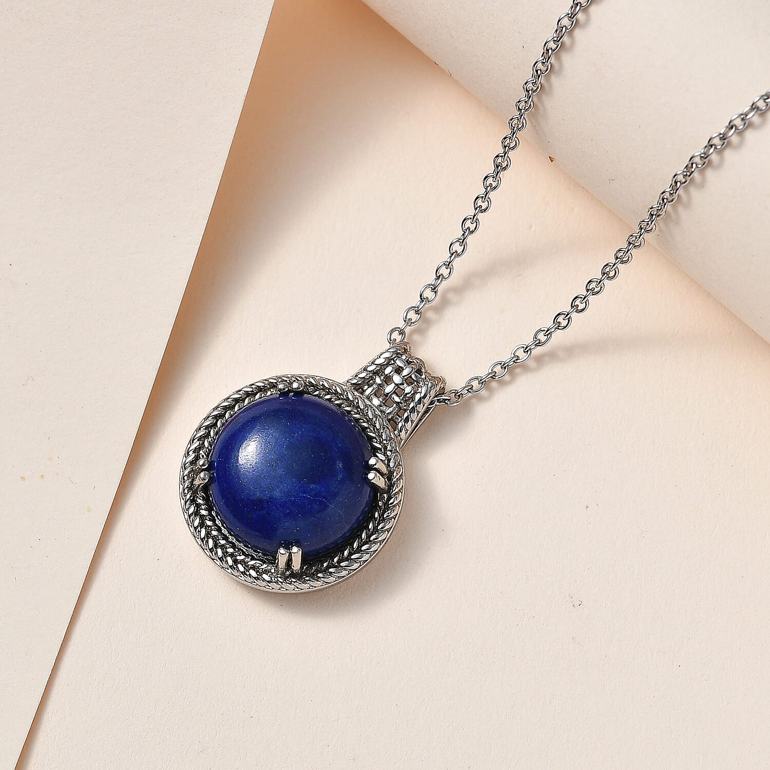 Lapis Lazuli Pendant in Platinum Over Copper with Stainless Steel Necklace 20 Inches 14.00 ctw