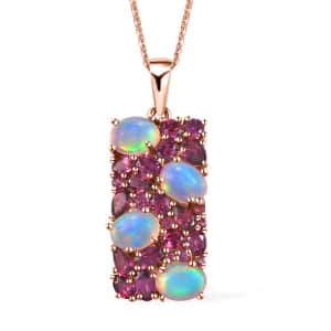 Ethiopian Welo Opal, Multi Gemstone Pendant Necklace (20 Inches) in Vermeil RG Over Sterling Silver