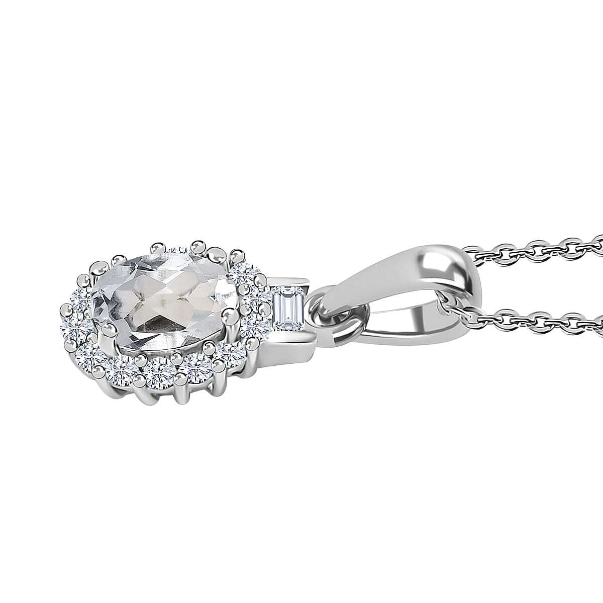 Mexican Hyalite Opal and White Zircon Halo Ring (Size 6.0) and Pendant Necklace 20 Inches in Platinum Over Sterling Silver with Free UV Flash Light 2.00 ctw