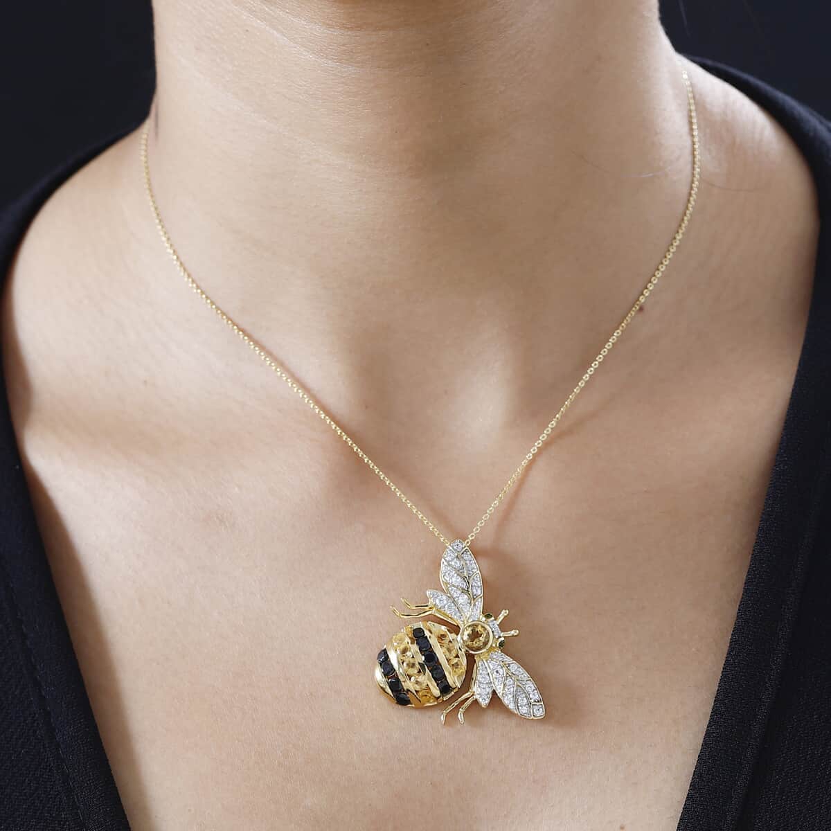 GP Trionfo Nature's Collection Brazilian Citrine and Multi Gemstone 4.90 ctw Bee Pendant Necklace in Vermeil Yellow Gold Over Sterling Silver 20 Inches image number 2