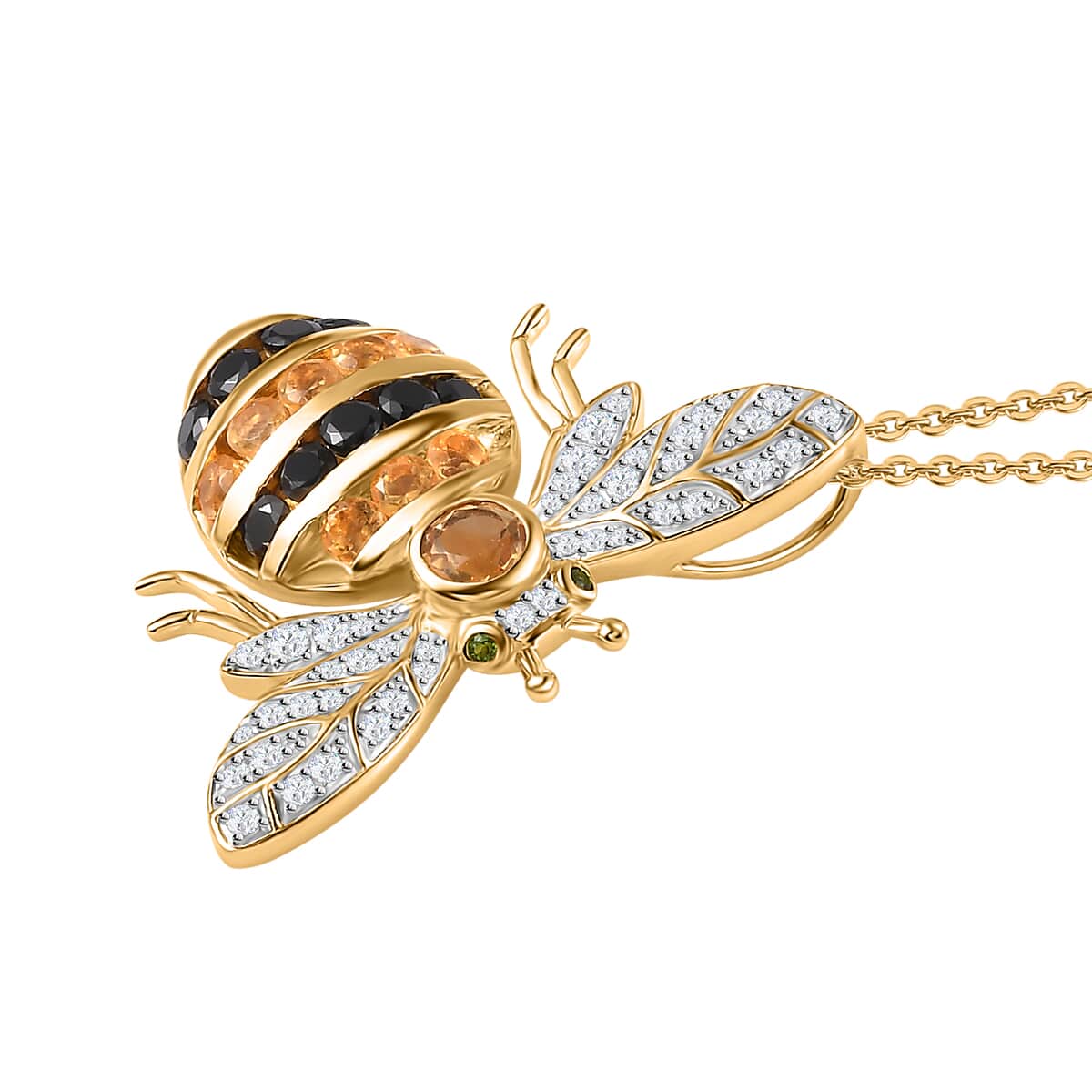 GP Trionfo Nature's Collection Brazilian Citrine and Multi Gemstone 4.90 ctw Bee Pendant Necklace in Vermeil Yellow Gold Over Sterling Silver 20 Inches image number 3